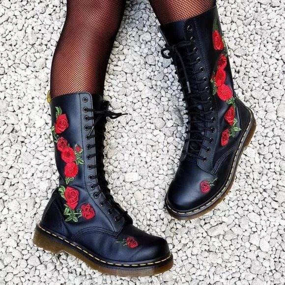Dr. Martens Shoes - Dr. Martens 1914 Vonda Rose Appliqué Leather Boots – Women’s 9 | Rare & Sold Out